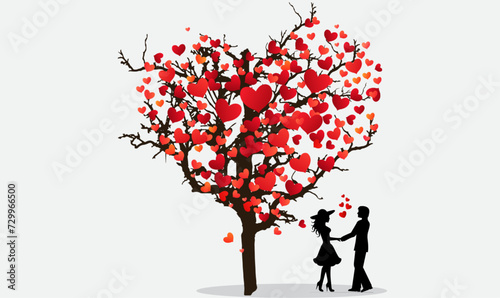 Heart tree with romantice couple, a tree with hearts photo