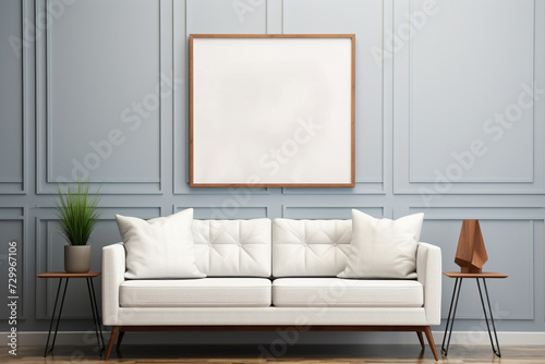 Mockup poster in the living room, the white sofa.