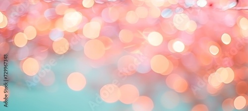 Ethereal mint green, peach orange, and white silver bokeh abstract background with blurred effects