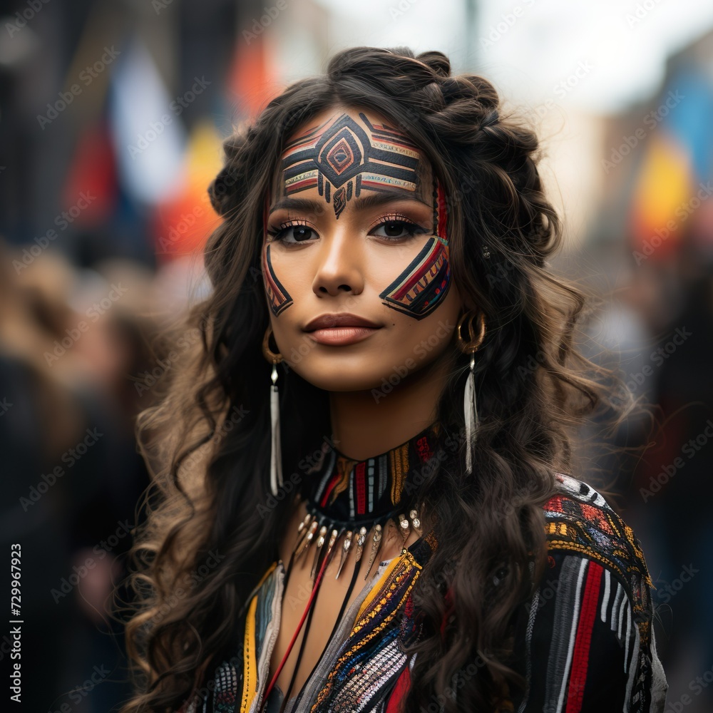 Portrait of a woman in traditional attire and face art Portrait of a woman in traditional attire and face art