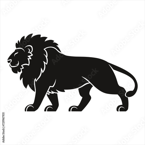 black silhouette of a  Lion with thick outline side view isolated