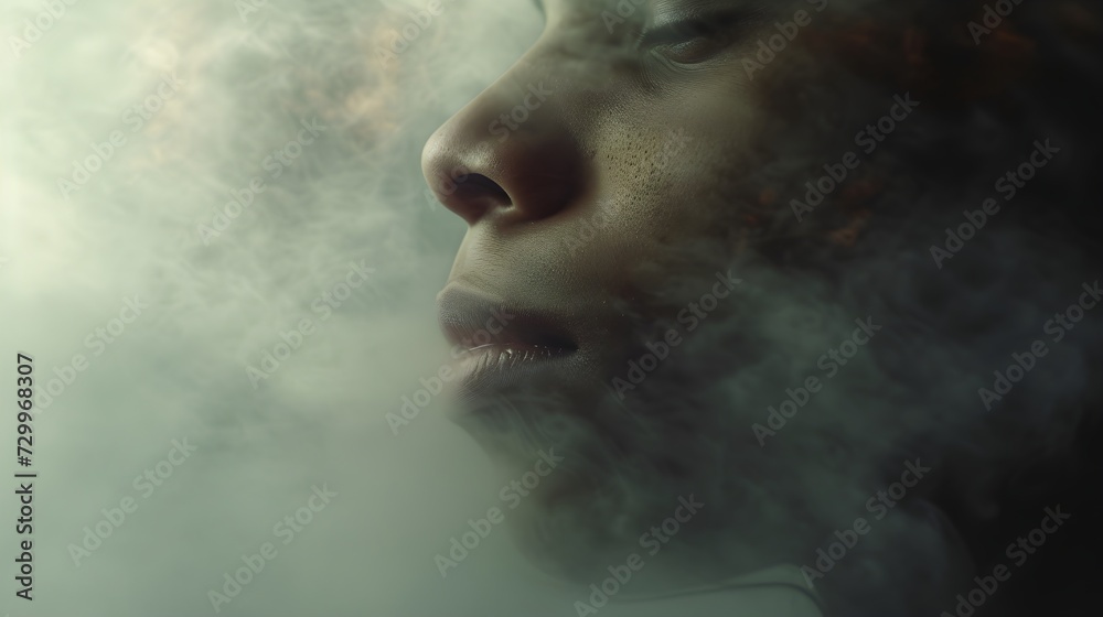 Fading Ethereal Portrait: Face Vanishing into Mist, Ultra HD 8K Digital Capture