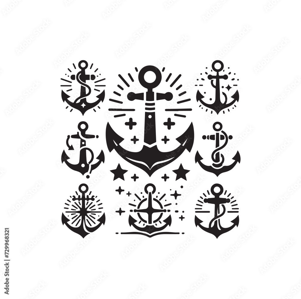 Fototapeta premium Anchor icon vector silhouette illustration