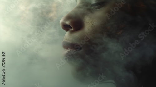Fading Ethereal Portrait: Face Vanishing into Mist, Ultra HD 8K Digital Capture