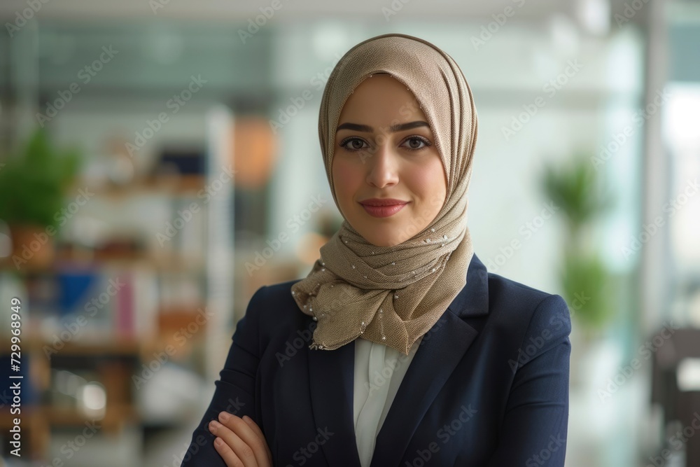 Photo a hijab business woman standing confidently Photo a hijab business woman standing confidently