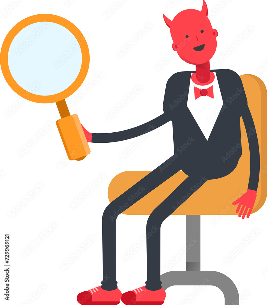 Devil Character Sitting and Holding Magnifier
Devil Character Sitting and Holding Magnifier