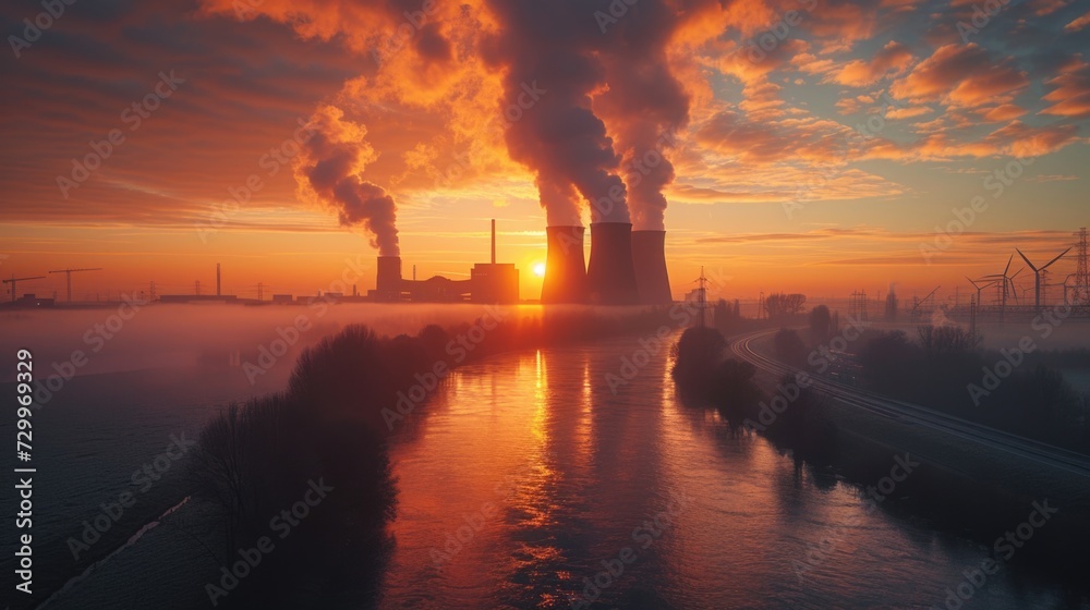Industrial Sunrise Over a River
