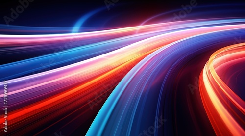 abstract colorful high-speed light trails background, motion effect, neon fastest glowing light, empty space scene, cyber futuristic sci-fi background