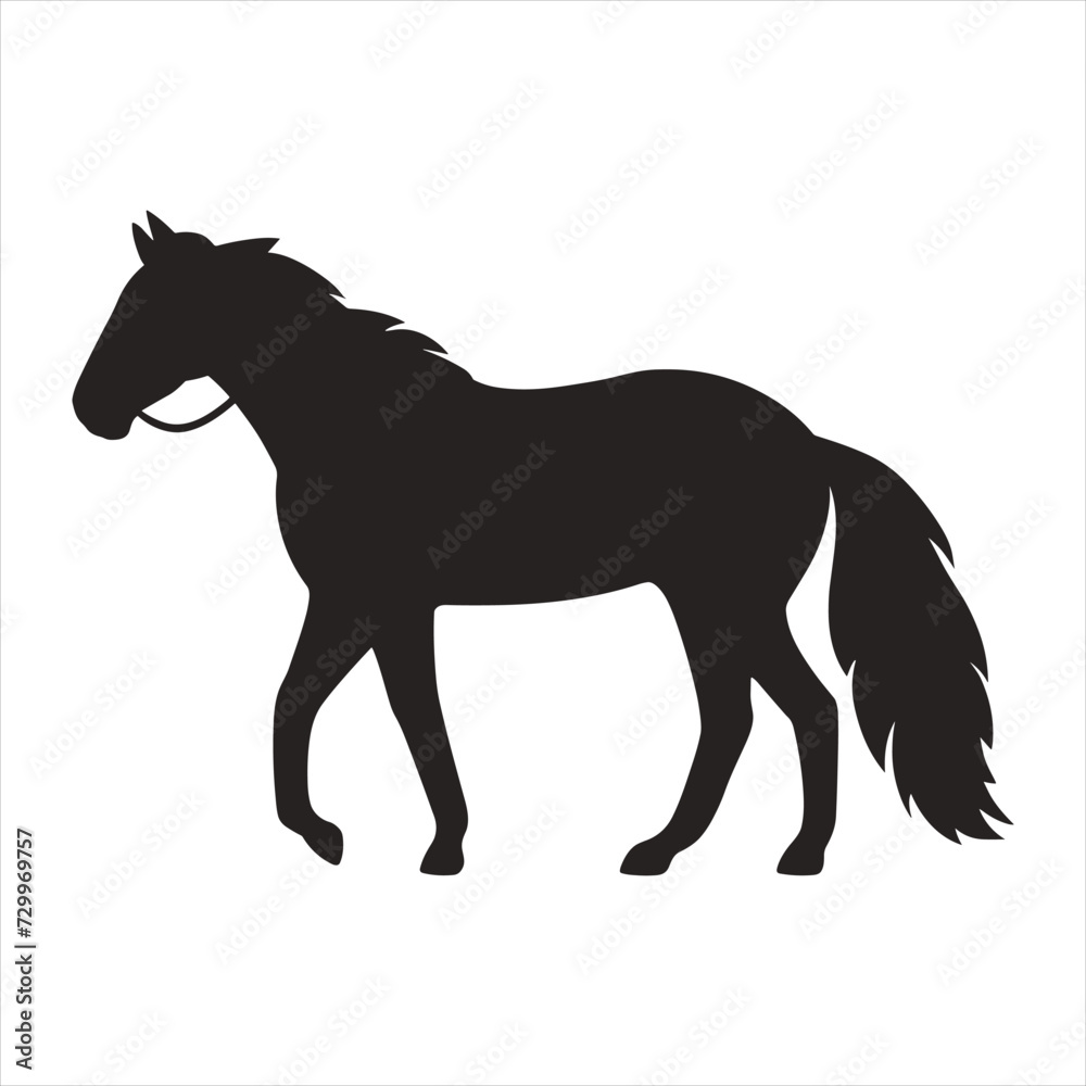 black silhouette of a  Horse  with thick outline side view isolated