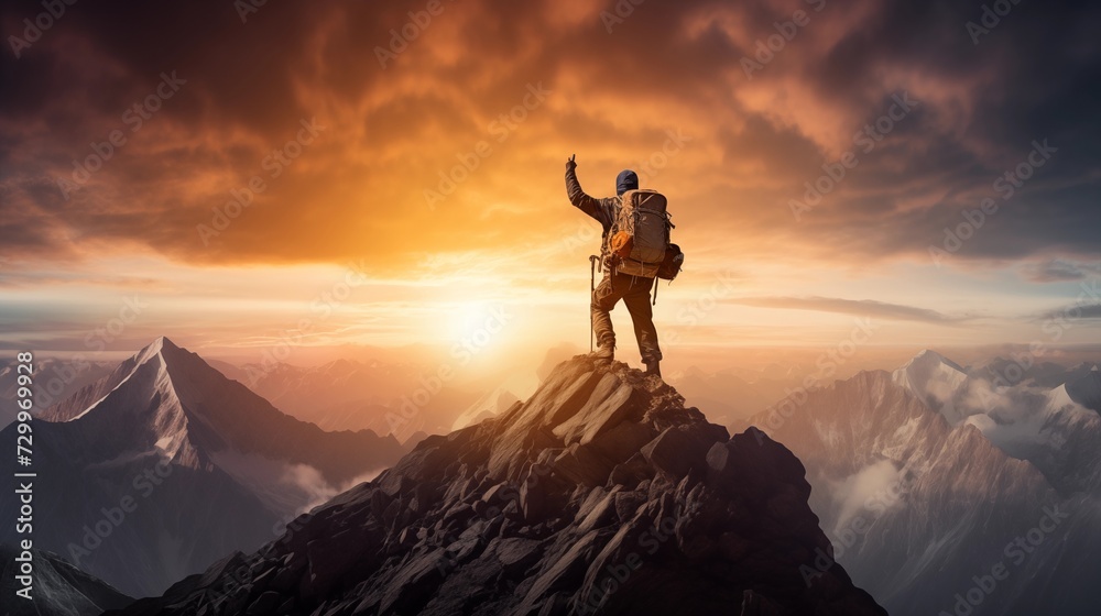 Mountain Climber Reaching the Summit, Embracing the View