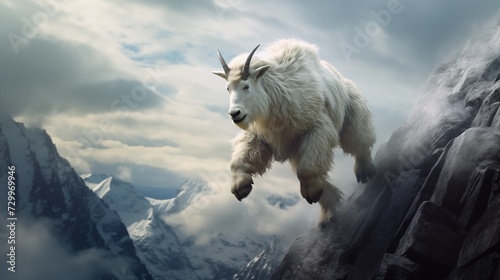 Mountain Goat Scaling a Precipitous Cliff