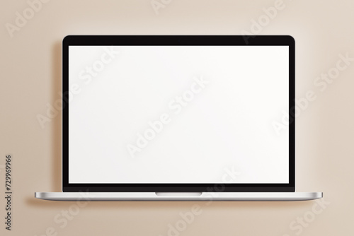 Notebook LCD monitor personal computer isolated template mono block. Blank laptop screen mockup frame display to showcase website design project.
