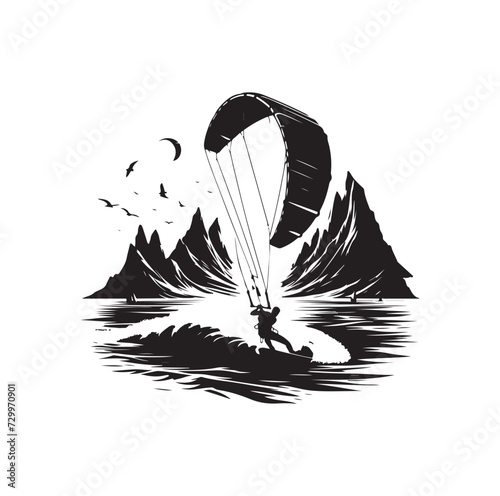 Vector kitesurfing vector illustration silhouette