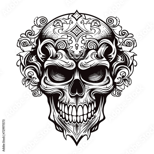 Skull in psychedelic vector pop art style.