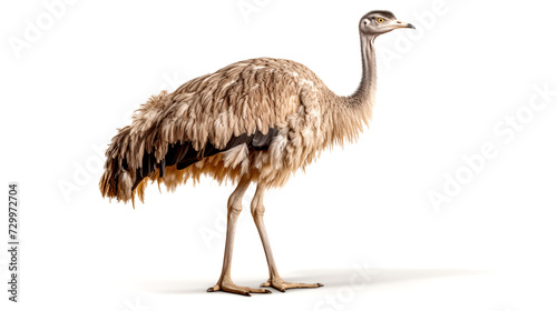 Cute ostrich isolated on a white background. The ostrich, endemic to Australia, is a soft-feathered, brown, flightless bird with long necks and legs.