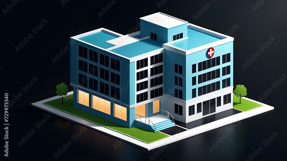 hospital building icon isolated on a black background. with black copy space