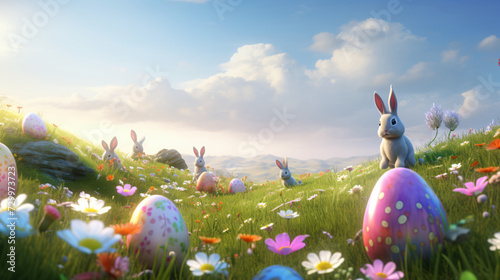 Easter landscape bunnies