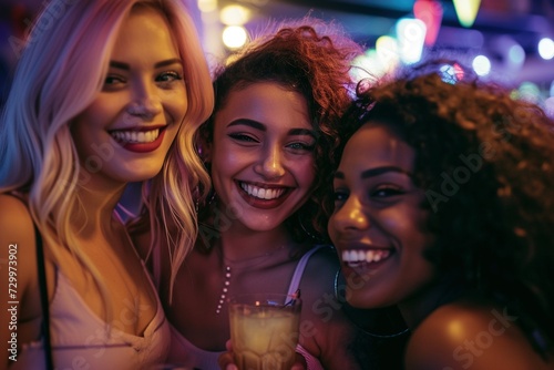 Dynamic portrayal captures the laughter and bonding of three multiethnic female friends as they embark on an exhilarating night out filled with fun and adventure