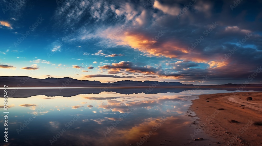 Starry Night Sky Reflected in a Still Desert Lake