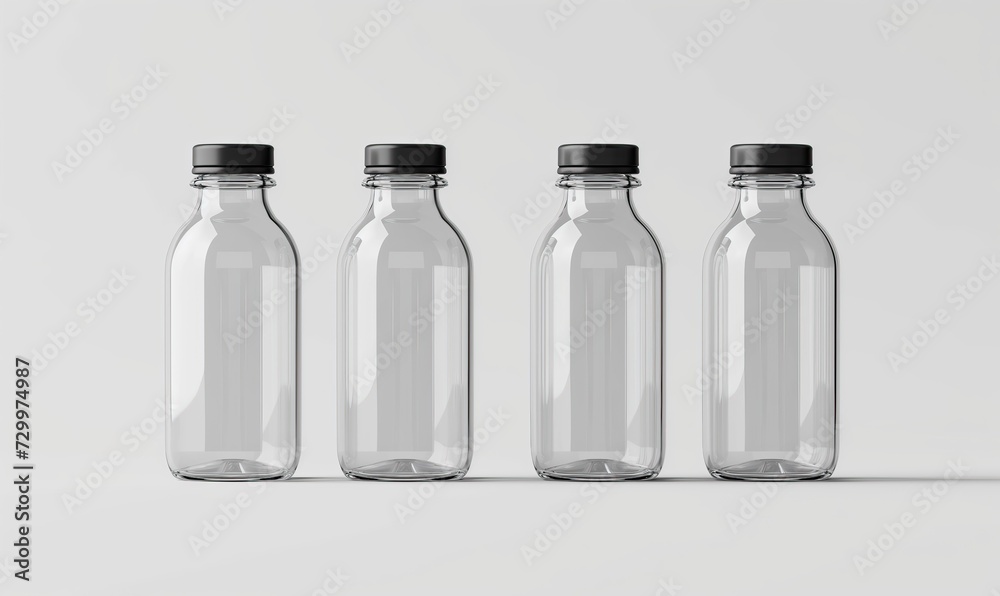 Empty transparent bottles with caps on a light background. Empty transparent bottles with caps on a light background.