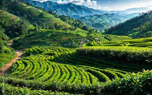 Green Serenity Exploring the Tranquil Beauty of Tea Plantations and Rural Agriculture Landscapes ai generated