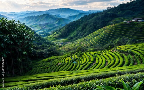 Green Serenity Exploring the Tranquil Beauty of Tea Plantations and Rural Agriculture Landscapes ai generated