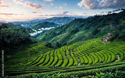 Green Serenity Exploring the Tranquil Beauty of Tea Plantations and Rural Agriculture Landscapes ai generated © slumart