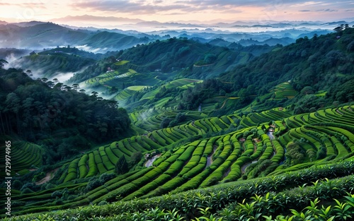 Green Serenity Exploring the Tranquil Beauty of Tea Plantations and Rural Agriculture Landscapes ai generated