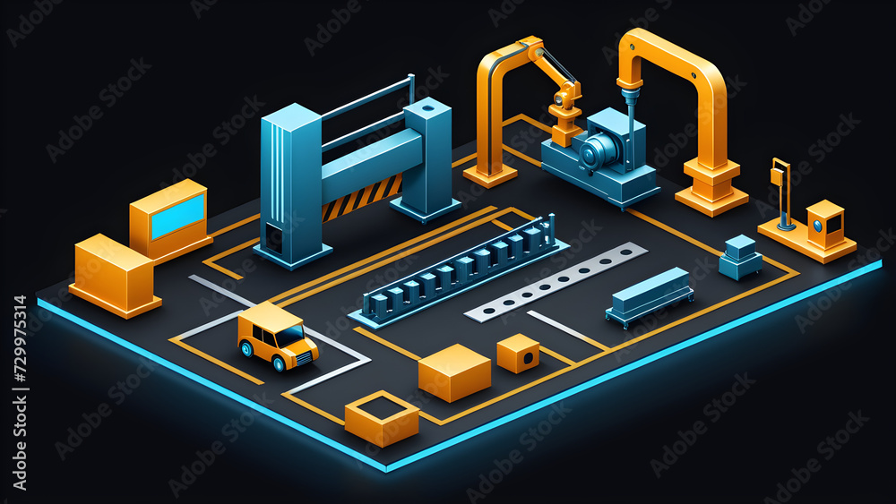 Obraz premium industrial assembly line icon clipart isolated on a black background. with black copy space