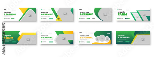 Agriculture farming service cover and  social media post lawn gardening colorful bundle template 