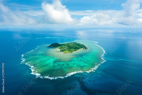 Serene tropical island surrounded by crystal clear water. perfect getaway destination. beautiful aerial view. AI