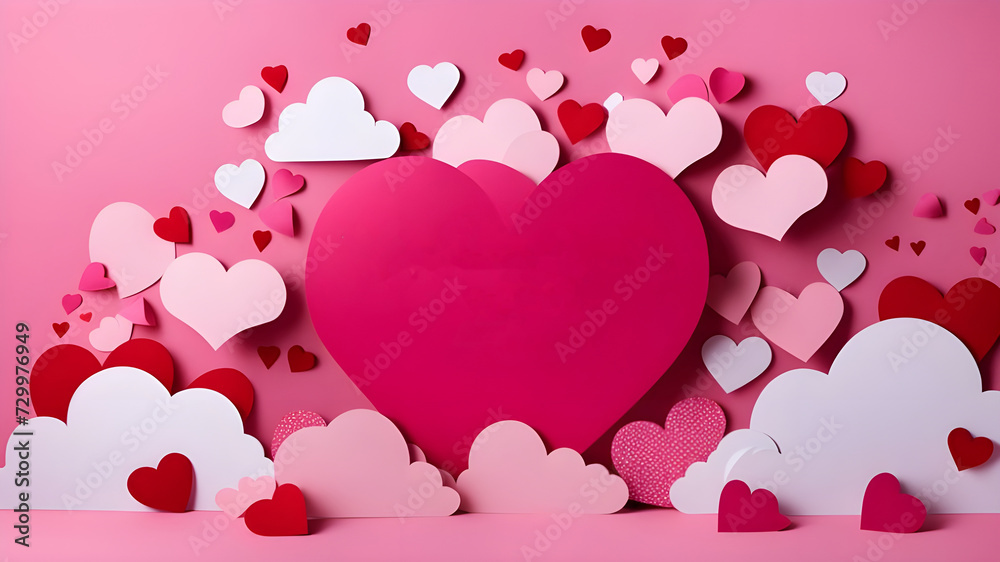Pink background postcard with pink hearts with Valentine's Day concept.