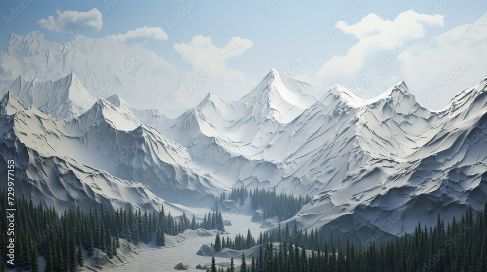 panoramic view of mountains with white snow in winter from Lussa Misty mountain landscape