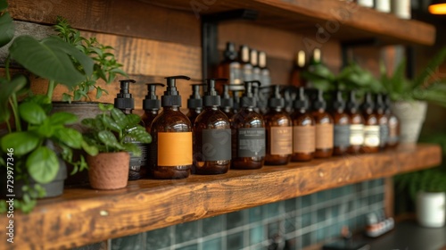 Different cosmetics bottles in barbershop