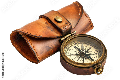 Compass with Leather Case Isolated on Transparent Background