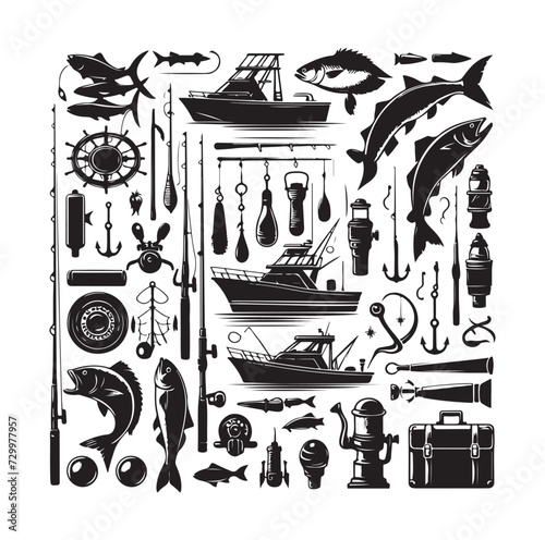 FISHING ELEMENTS ICON VECTOR ILLUSTRATION