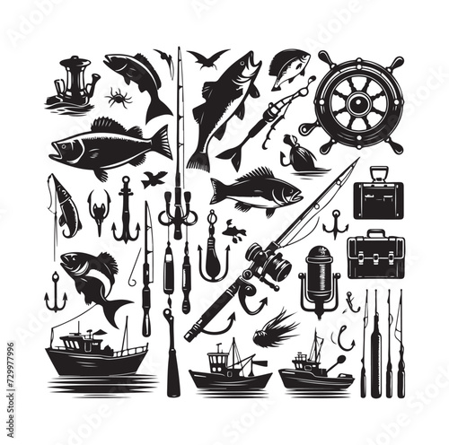 FISHING ELEMENTS ICON VECTOR ILLUSTRATION