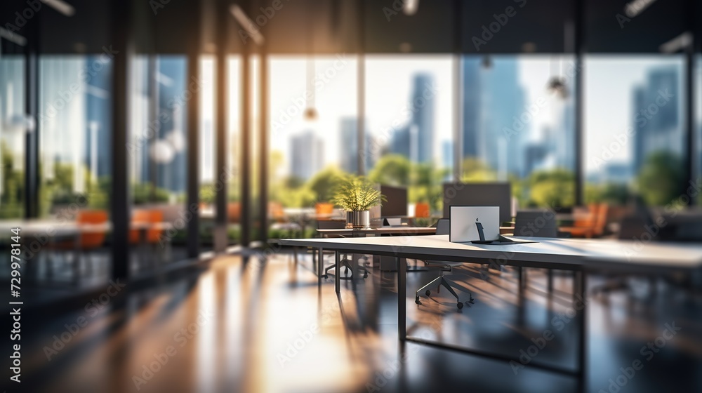 Beautiful blurred background of a light modern office interior with panoramic windows and beautiful lighting. Beautiful blurred background of a light modern office interior with panoramic windows and beautiful lighting.