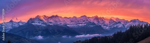 Alpine mountains sunrise  background image  generative AI