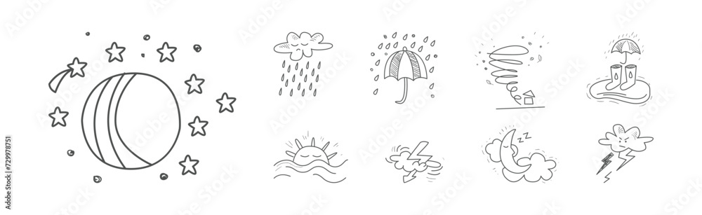 Weather Line Drawn Element and Sign Vector Set Weather Line Drawn Element and Sign Vector Set