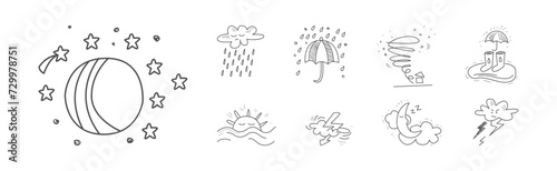 Weather Line Drawn Element and Sign Vector Set