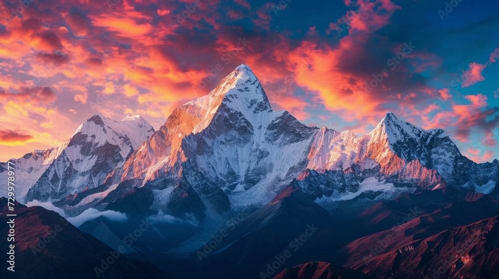 Alpine mountains sunrise, background image, generative AI