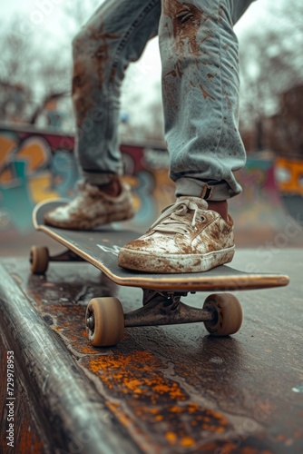 Skateboarder in city skate park