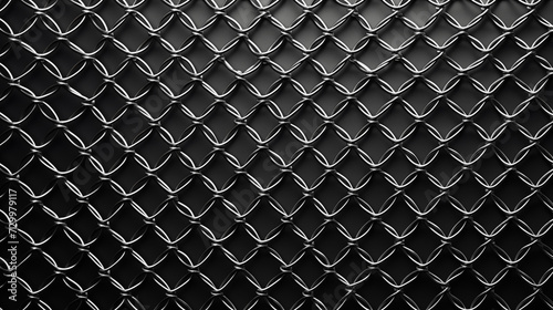 Industrial chainmail steel metal pattern. Mesh wires on black. Jewellery material metallic texture abstract background design. Industry aesthetic backdrop textured wallpaper patterned