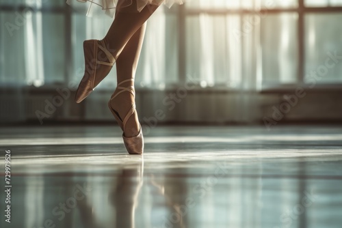 Feet in ballet pointe dancing on floor