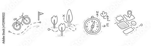 Tourism and Travel on Vacation Line Drawn Element Vector Set