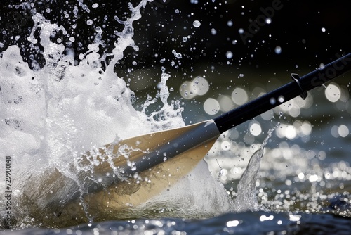 kayakers oar striking water, splashing upwards