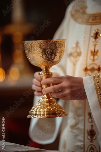 Photo of  a priest carrying a ciborium