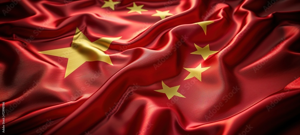 Obraz premium Chinese red flag with wrinkle, national China flag background, Generative Ai