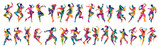 set of colorful people doing difference dance move. man woman flat illustration. isolated on transparent background.